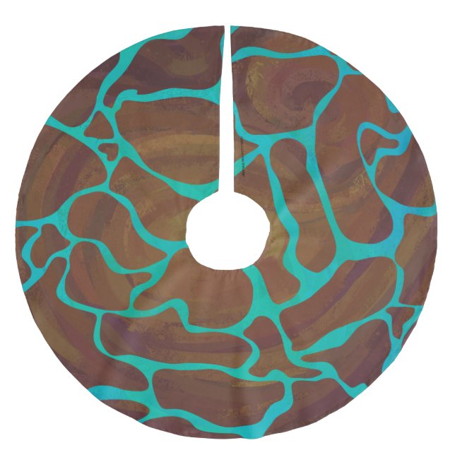 Giraffe Brown och Teal Print Julgransmatta Borstad Polyester (Framsidan)