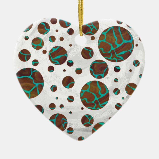 Giraffe Brown och Teal Print Julgransprydnad Keramik (Framsidan)