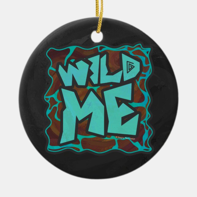 Giraffe Brown och Teal Print Julgransprydnad Keramik (Framsidan)