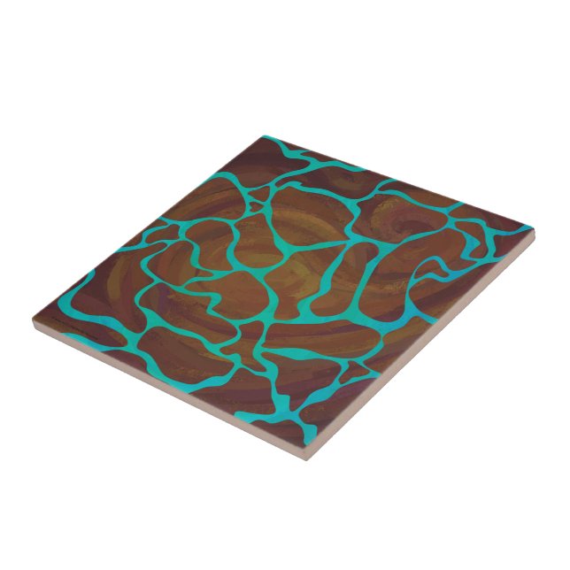 Giraffe Brown och Teal Print Kakelplatta (Sidan)