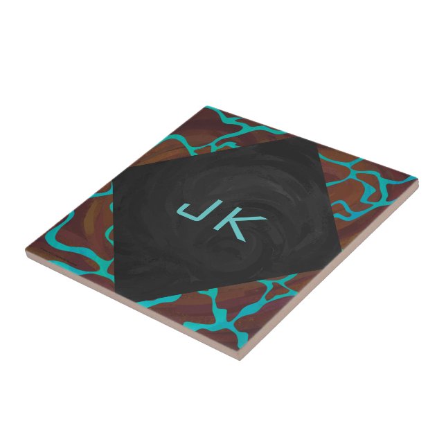 Giraffe Brown och Teal Print Kakelplatta (Sidan)