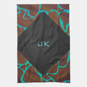 Giraffe Brown och Teal Print Kökshandduk