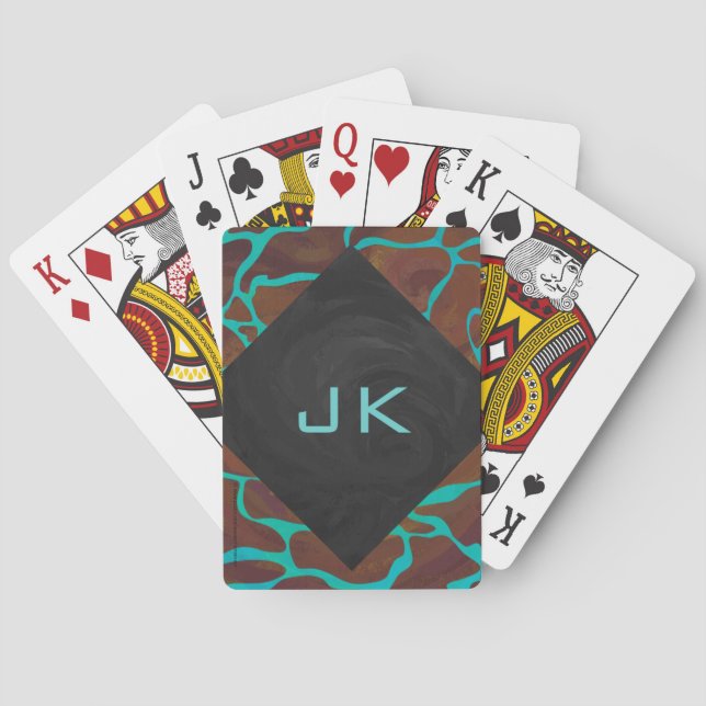 Giraffe Brown och Teal Print Kortlek (Baksidan)
