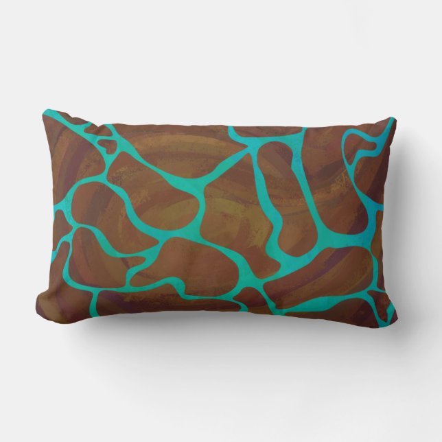 Giraffe Brown och Teal Print Lumbarkudde (Framsida)