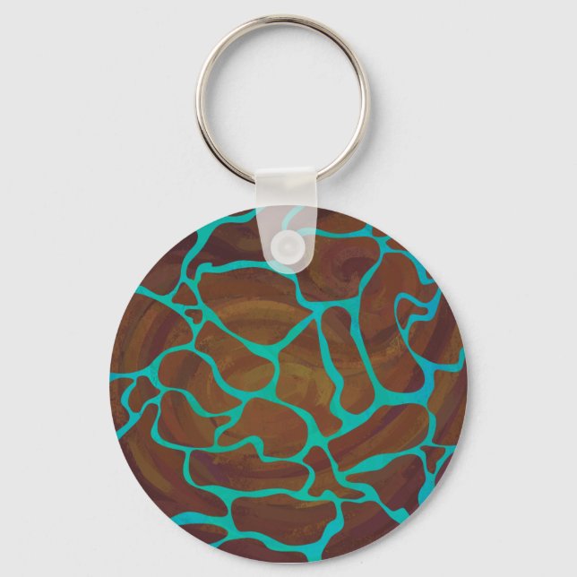 Giraffe Brown och Teal Print Nyckelring (Framsida)