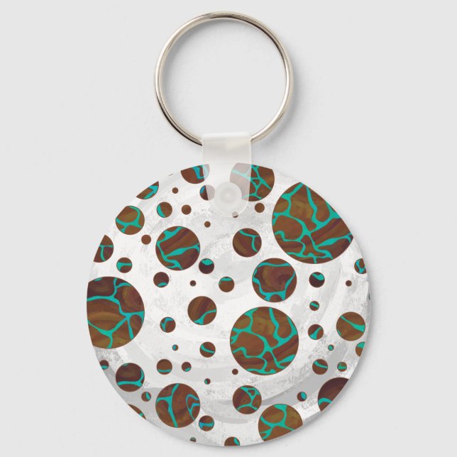 Giraffe Brown och Teal Print Nyckelring (Framsida)