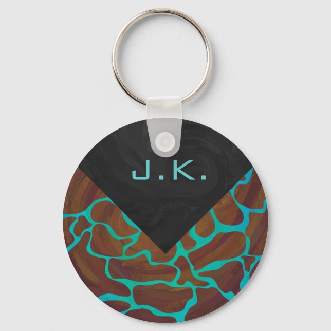 Giraffe Brown och Teal Print Nyckelring (Framsida)