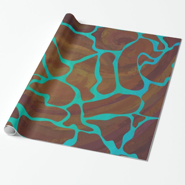 Giraffe Brown och Teal Print Presentpapper (Utrullad)