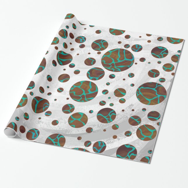 Giraffe Brown och Teal Print Presentpapper (Utrullad)
