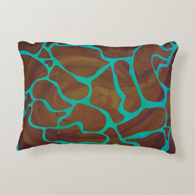 Giraffe Brown och Teal Print Prydnadskudde (Baksidan)