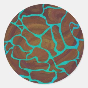 Giraffe Brown och Teal Print Runt Klistermärke