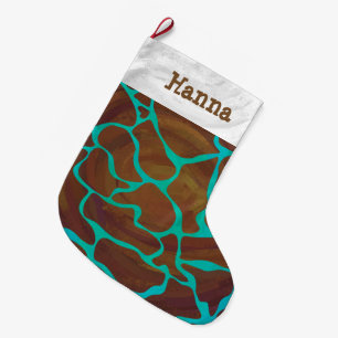 Giraffe Brown och Teal Print Stor Julstrumpa