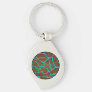 Giraffe Brown och Teal Print Swirl Silverfärgad Nyckelring