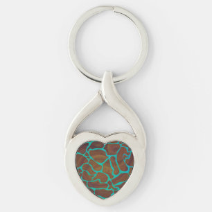 Giraffe Brown och Teal Print Twisted Heart Silverfärgad Nyckelring