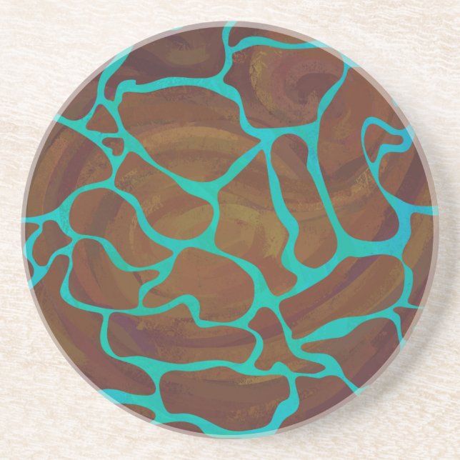 Giraffe Brown och Teal Print Underlägg Sandsten (Framsidan)