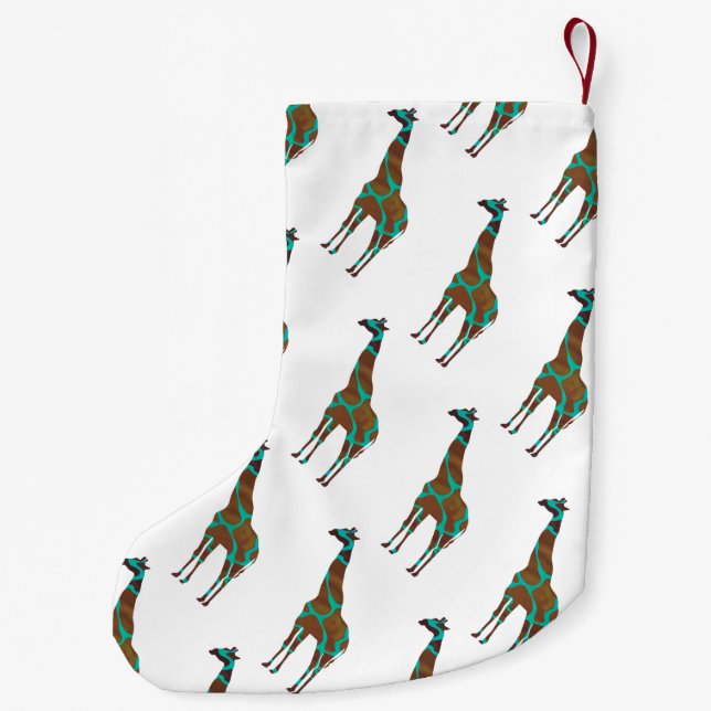 Giraffe Brown och Teal Silhouette Liten Julstrumpa (Baksidan)