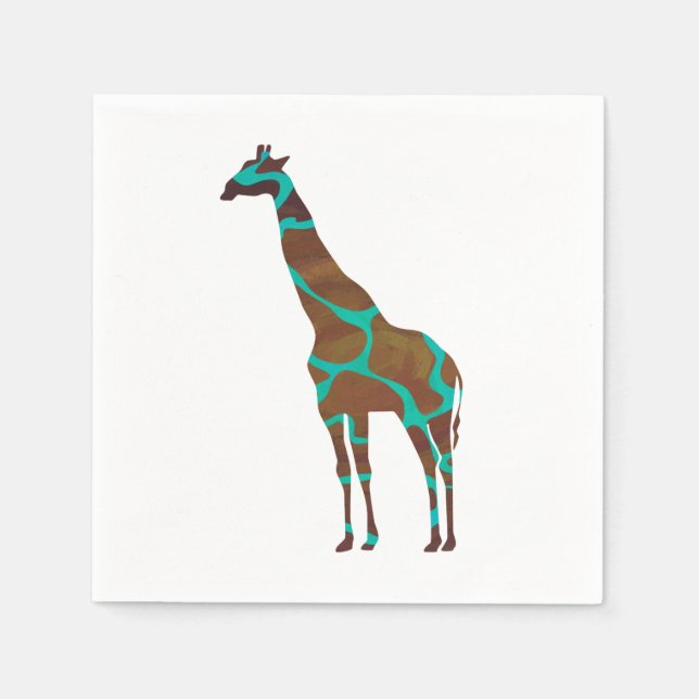 Giraffe Brown och Teal Silhouette Pappersservett (Framsidan)