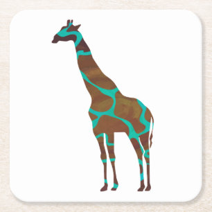 Giraffe Brown och Teal Siloette Underlägg Papper Kvadrat