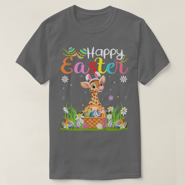 Giraffe Bunny Egg Hunting Funny Giraffe Lycklig Ös T Shirt (Design framsida)