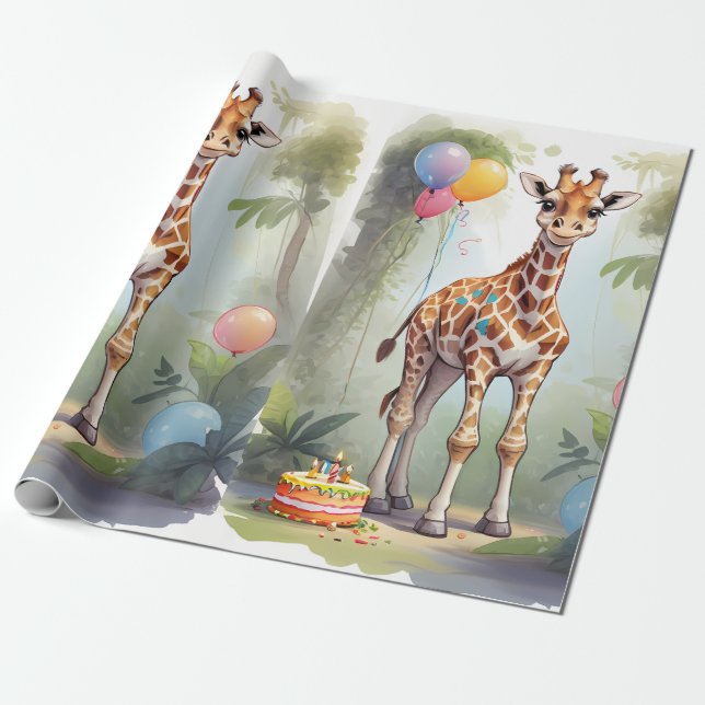Giraffe & Cake i Jungle | Papper radbrytning Presentpapper (Utrullad)
