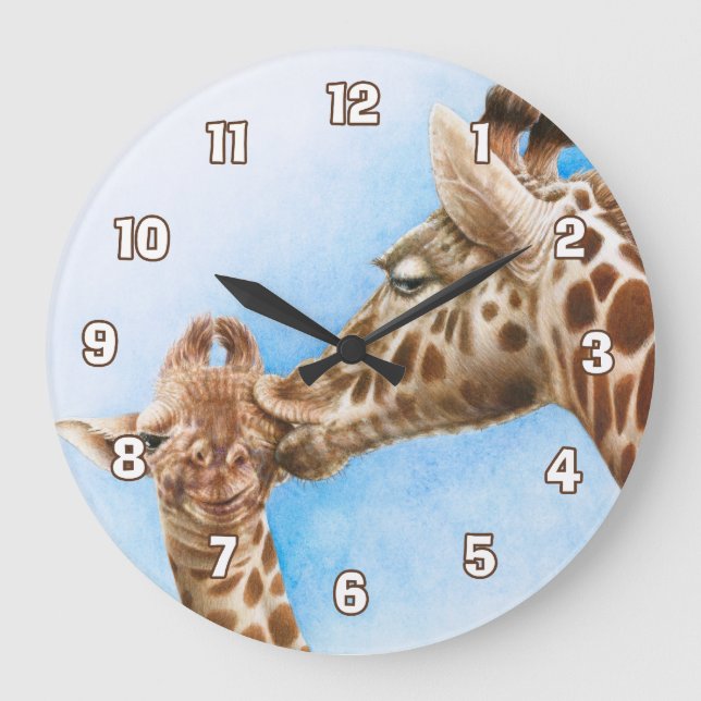 Giraffe & Calf Wall Clock Stor Klocka (Framsida)