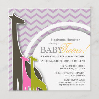 Giraffe chevron baby twillingars dusch inbjudnings inbjudningar