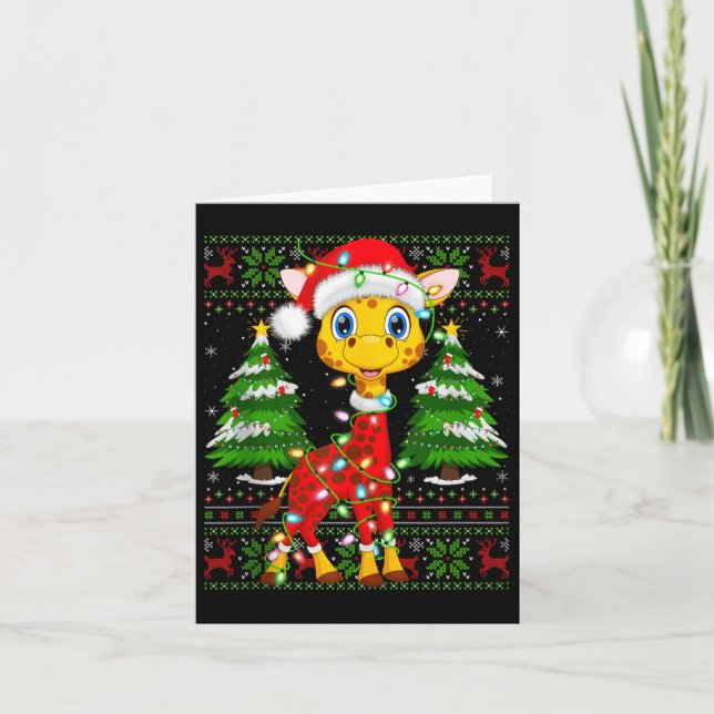 Giraffe Christmas Lights Santa Costume Ugly Xmas S Kort (Framsida)