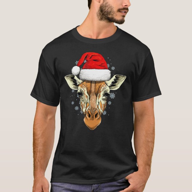 Giraffe Christmas Santa Hat Xmas Gift Classic T-Sh T Shirt (Framsida)