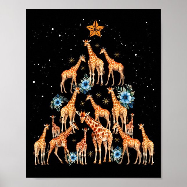 Giraffe Christmas Tree Floral Giraffe Xmas Lights  Poster (Framsidan)