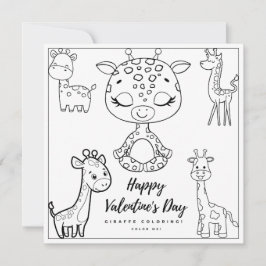 Giraffe Coloring Page Girl Card Valentine Day