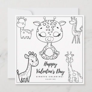 Giraffe Coloring Page Girl Card Valentine Day