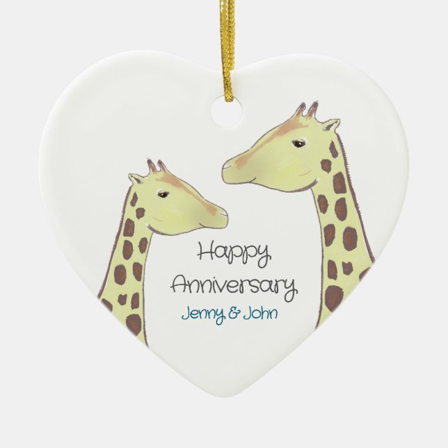 Giraffe Couple Wedding Anniversary Julgransprydnad Keramik (Framsidan)