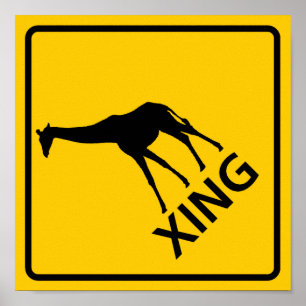 Giraffe Crossing Highway Sign Poster
