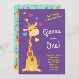 Giraffe Cute Kids 1:a födelsedagsflickorna i Party Inbjudningar