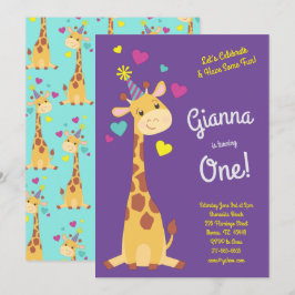 Giraffe Cute Kids 1:a födelsedagsflickorna i Party Inbjudningar