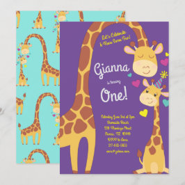 Giraffe Cute Kids bjudande in på födelsedagspartie Inbjudningar