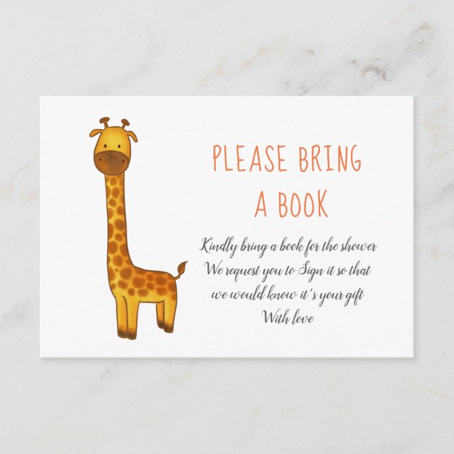 Giraffe Cute Minimalist Baby Shower ger en Bok Tilläggskort (Framsida)