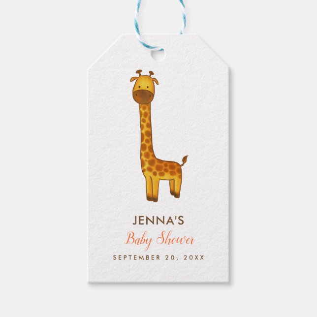 Giraffe Cute Minimalist Baby Shower Presentetikett (Framsidan)