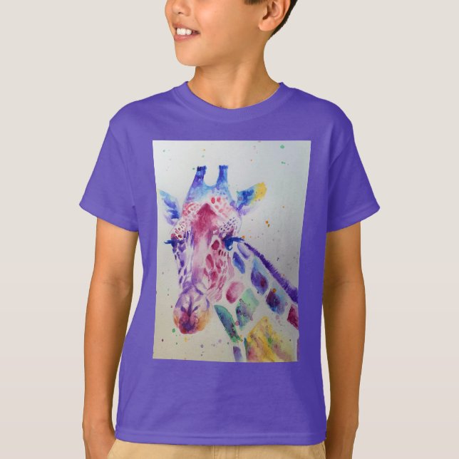 Giraffe Cute Whimsical Watercolor Boys T Shirt (Framsida)