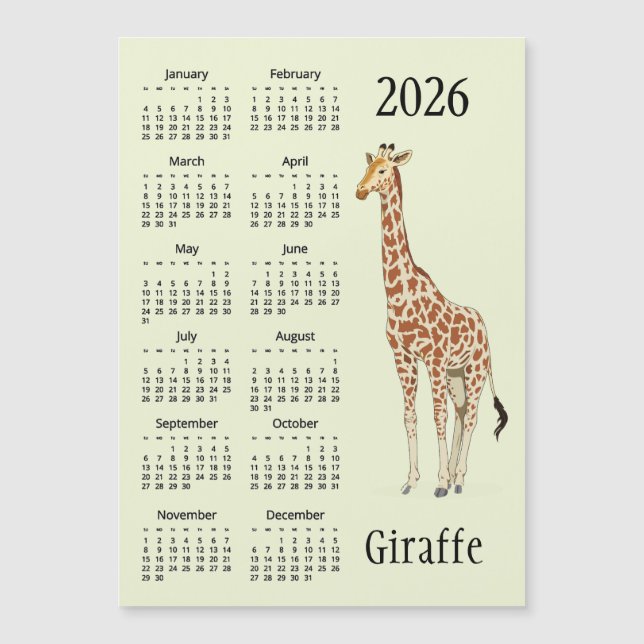 Giraffe Design 2026 Calendar Magnetic Card (Framsida)