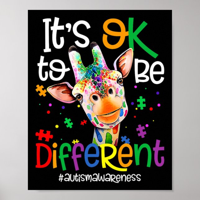 Giraffe Det är okej att vara annorlunda Autism Acc Poster (Framsidan)