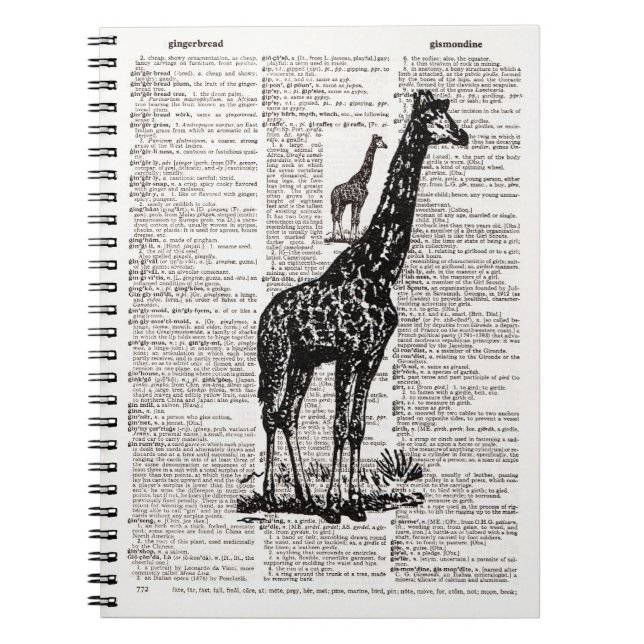 Giraffe Dictionary Art Anteckningsbok Med Spiral (Framsidan)