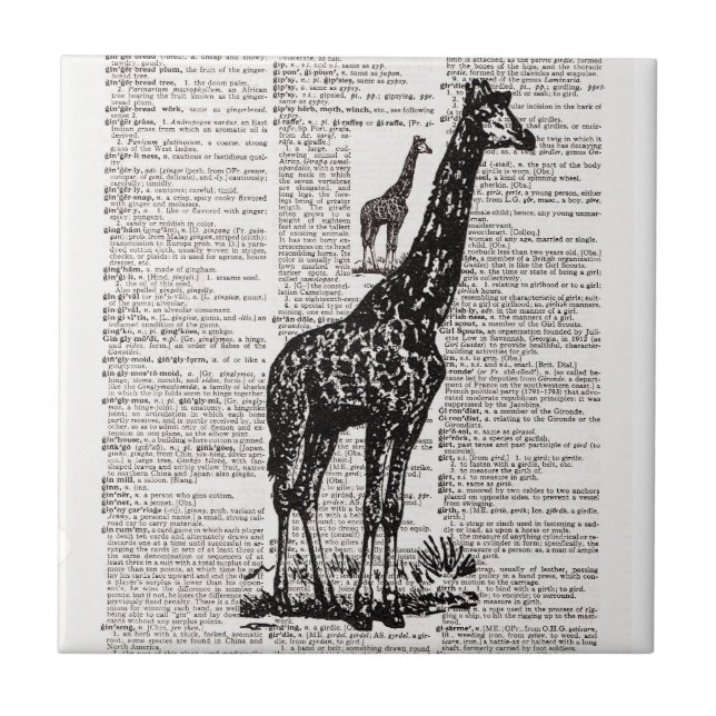 Giraffe Dictionary Art Kakelplatta (Framsidan)
