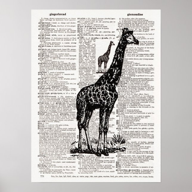 Giraffe Dictionary Art Poster (Framsidan)