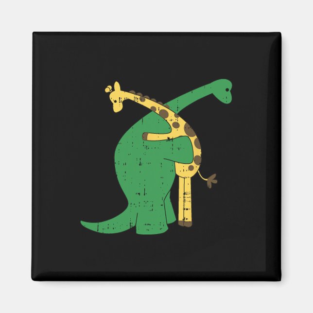 Giraffe Dinosaur Hug Kärlek Dino Animals Safari Ha Magnet (Framsidan)