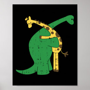 Giraffe Dinosaur Hug Kärlek Dino Animals Safari Ha Poster