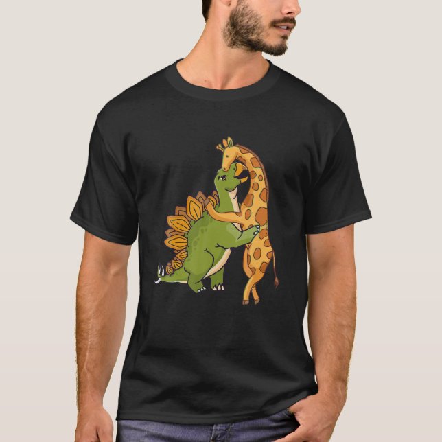 Giraffe Dinosaur Hug Kärlek Dino Animals Safari Ha T Shirt (Framsida)