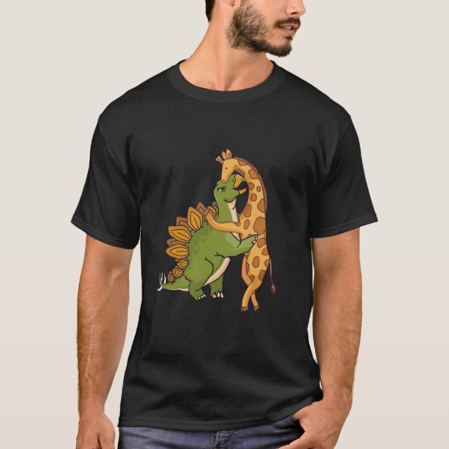 Giraffe Dinosaur Hug Kärlek Dino Animals Safari Ha T Shirt (Framsida)