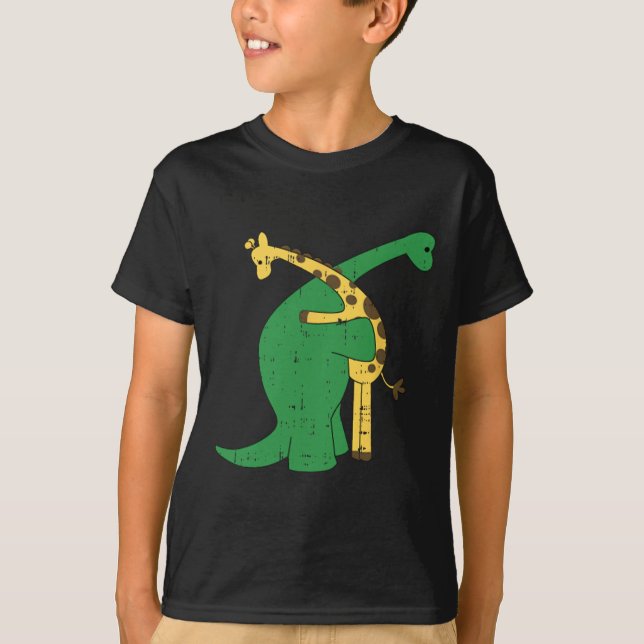 Giraffe Dinosaur Hug Kärlek Dino Animals Safari Ha T Shirt (Framsida)