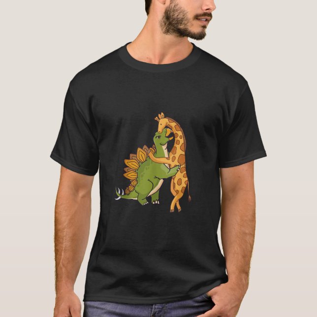 Giraffe Dinosaur Hug Kärlek Dino Animals Safari Ha T Shirt (Framsida)